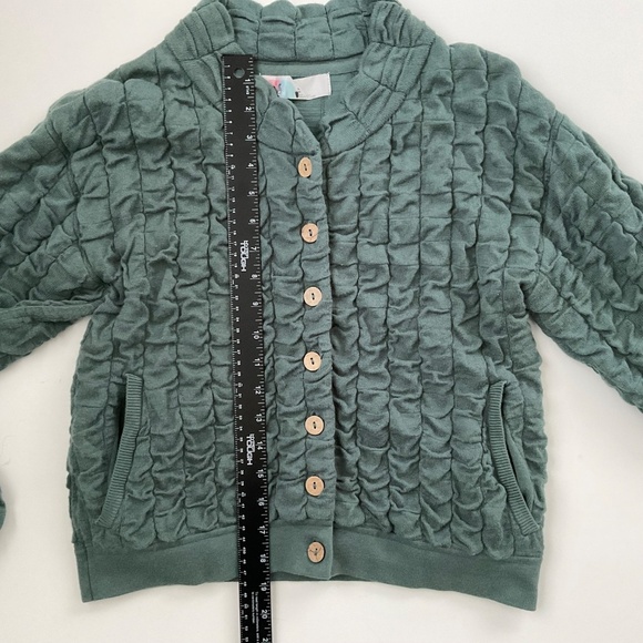Free People Beach Sunny Cardigan XS Green Bomber Grid Textured Boho Comfy - Picture 4 of 10